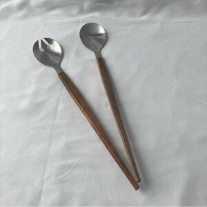 Vintage Rosewood Mid Century Stainless Steel Wood Salad Tongs Fork Spoon Japan